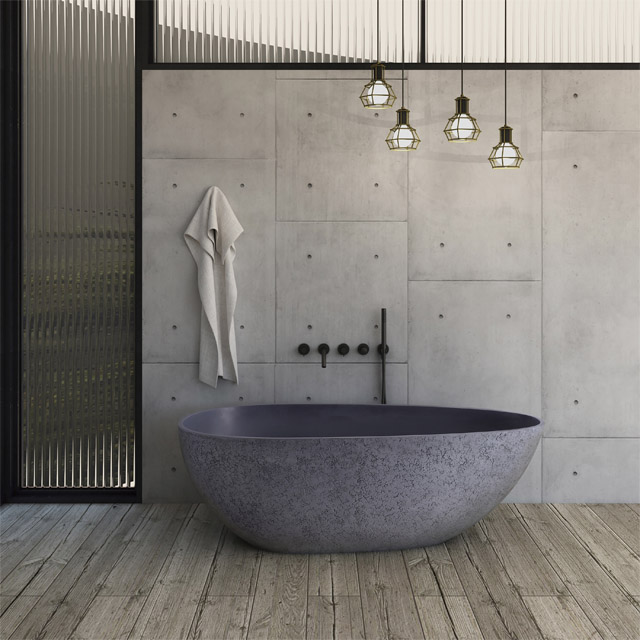 Concrete Grey Bathroom Egg Solid Surface Freestanding Bathtub